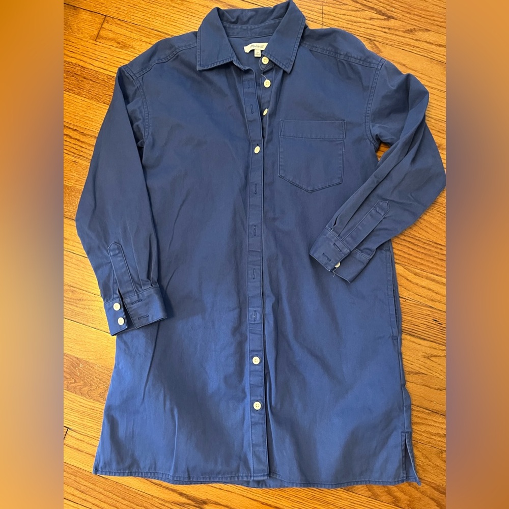 Madewell Blue Button-Up Shirt Dress